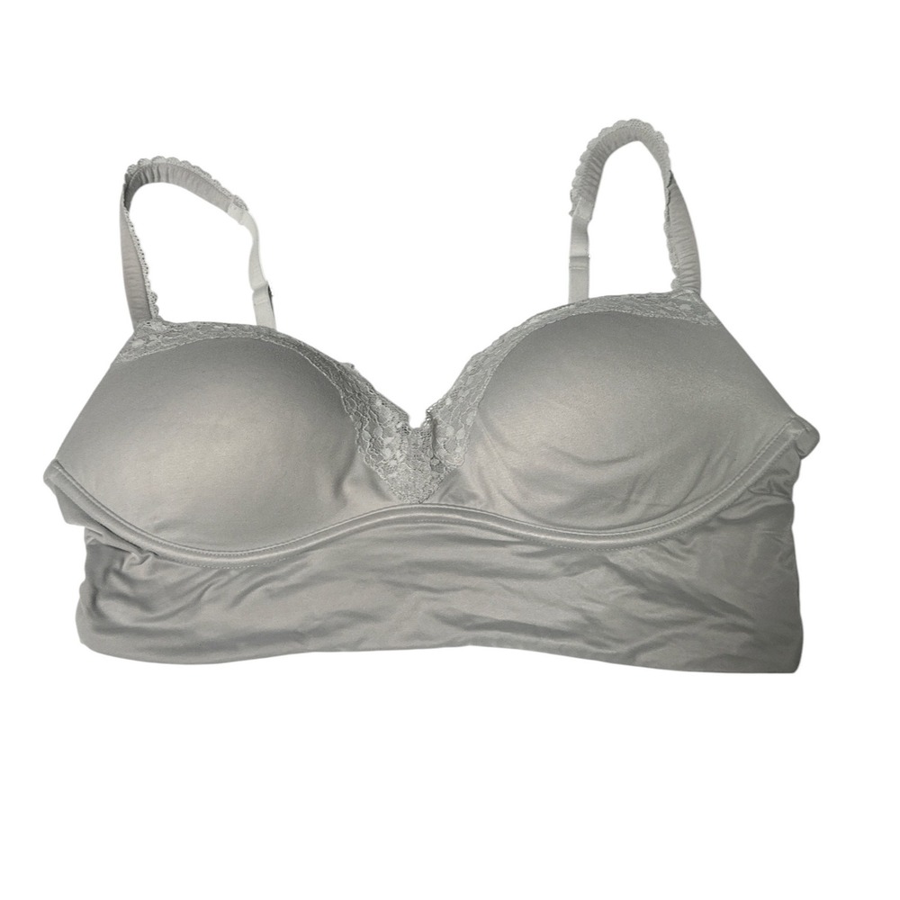 Victoria's Secret Padded No-Wire Bra off White Lace Trim 34C Wireless Microfiber